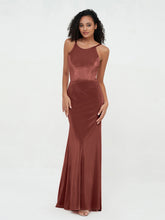 Halter Mermaid Double Straps Velvet Max Dresses Terracotta