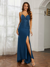 Sweetheart Rhinestone Sheath Dress With Slit Ink Blue