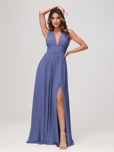 V-neck Sleeveless Chiffon Pleated A-line Dress with Slit Periwinkle