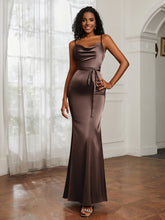 Satin Cowl Neck Mermaid Dress Chocolate