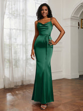 Satin Cowl Neck Mermaid Dress Dark Green