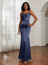 Satin Cowl Neck Mermaid Dress Dark Navy