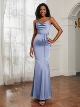 Satin Cowl Neck Mermaid Dress Dusty Blue