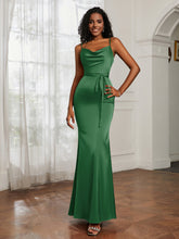 Satin Cowl Neck Mermaid Dress Emerald