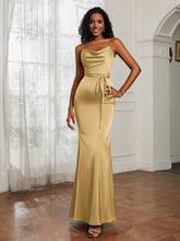 Satin Cowl Neck Mermaid Dress Gold