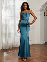 Satin Cowl Neck Mermaid Dress Ink Blue