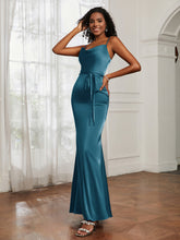 Satin Cowl Neck Mermaid Dress Ink Blue