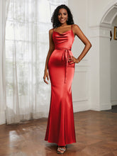 Satin Cowl Neck Mermaid Dress Red