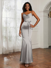 Satin Cowl Neck Mermaid Dress Silver