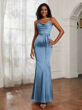 Satin Cowl Neck Mermaid Dress Slate Blue