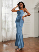 Satin Cowl Neck Mermaid Dress Slate Blue