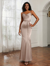 Satin Cowl Neck Mermaid Dress Taupe