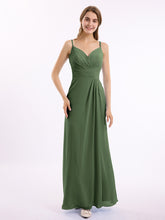 Double Straps Chiffon Dress with Sweetheart Neck Olive Green