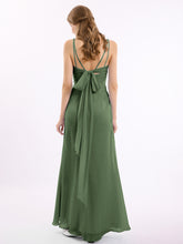 Double Straps Chiffon Dress with Sweetheart Neck Olive Green