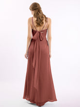 Double Straps Chiffon Dress with Sweetheart Neck Terracotta