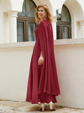 A-line Scoop Tea-length Chiffon Gown Burgundy