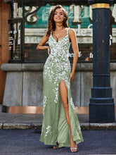 Spaghetti Straps High Slit Tulle Gown Dusty Sage