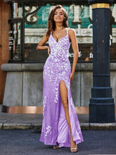 Spaghetti Straps High Slit Tulle Gown Lilac