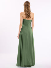 Empire Cross-pleated Chiffon Gown with Sweetheart Neck Olive Green