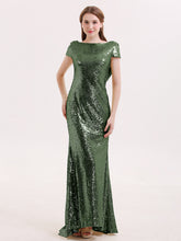 Cap Sleeves Sequins LACE Mermaid Dress Olive Green