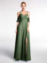 Empire Ruffle-Trimmed Sleeves Spaghetti Strap Dress Olive Green