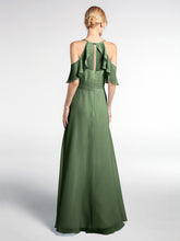 Empire Ruffle-Trimmed Sleeves Spaghetti Strap Dress Olive Green