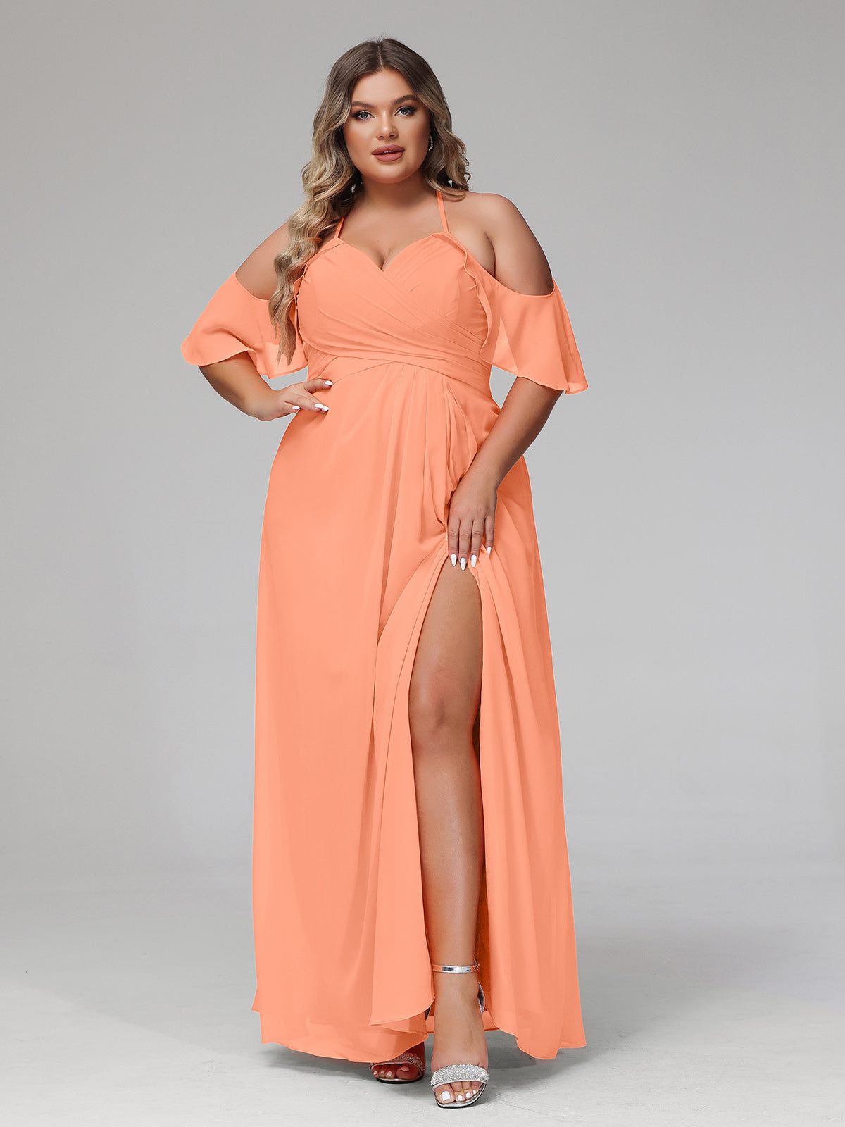 Empire Ruffle-Trimmed Sleeves Spaghetti Strap Dress Dark Navy