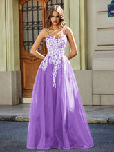 Sweetheart Floor-length Lace Appliqued Gown Lilac