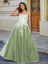Square Neckline Lace Appliqued Tulle Gown Dusty Sage