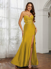 Appliqued Bodice Mermaid Dress With Slit Marigold