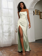 Strapless Pleated Sweep Train Gown With Slit Dusty Sage