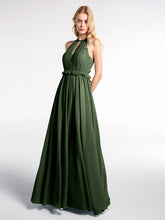 Keyhole Neckline Open Back Chiffon Maxi Dress Olive Green