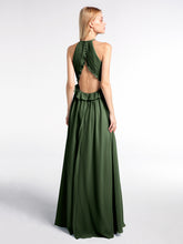 Keyhole Neckline Open Back Chiffon Maxi Dress Olive Green