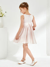 Cute Square Pleated Knee-Length Girl's Dress with Bow Rose Petal