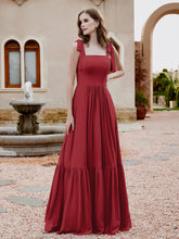 Square Neckline Ruched Chiffon Floor-length Dress Burgundy