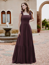Square Neckline Ruched Chiffon Floor-length Dress Cabernet