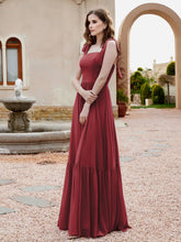 Square Neckline Ruched Chiffon Floor-length Dress Cinnamon Rose