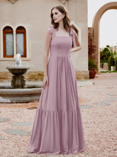 Square Neckline Ruched Chiffon Floor-length Dress Dusk