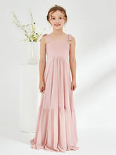 Elegant A-Line Bow Ruffle Junior Bridesmaid Dresses Dusty Rose