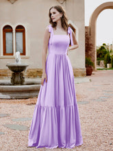 Square Neckline Ruched Chiffon Floor-length Dress Lilac