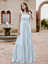 Square Neckline Ruched Chiffon Floor-length Dress Mist