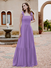 Square Neckline Ruched Chiffon Floor-length Dress Tahiti