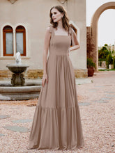 Square Neckline Ruched Chiffon Floor-length Dress Taupe