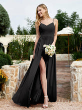 Spaghetti Straps V-neck Chiffon Dress With Slit Black