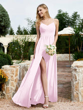 Spaghetti Straps V-neck Chiffon Dress With Slit Blushing Pink