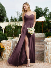 Spaghetti Straps V-neck Chiffon Dress With Slit Cabernet