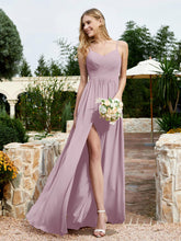Spaghetti Straps V-neck Chiffon Dress With Slit Dusk