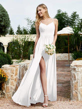 Spaghetti Straps V-neck Chiffon Dress With Slit Ivory