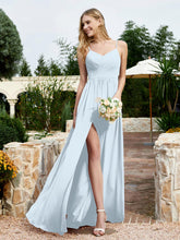 Spaghetti Straps V-neck Chiffon Dress With Slit Mist