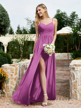 Spaghetti Straps V-neck Chiffon Dress With Slit Orchid